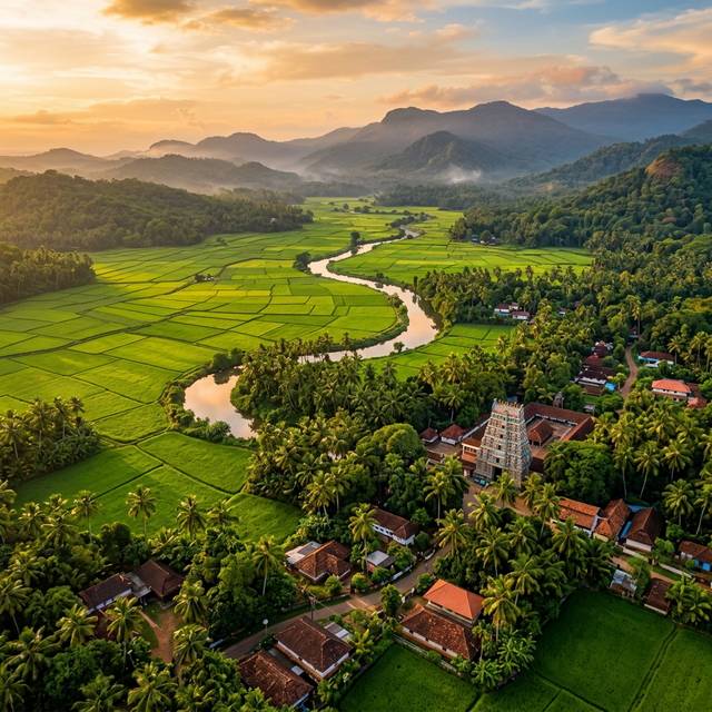 Aerial view of Kumbalangad village
