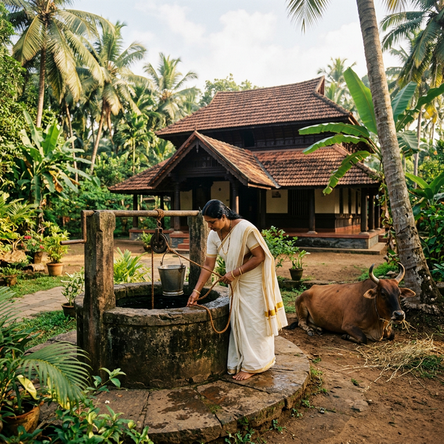 Traditional village life scene